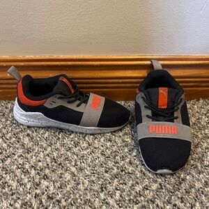 Puma Kids Black, Red, and Gray Sneakers